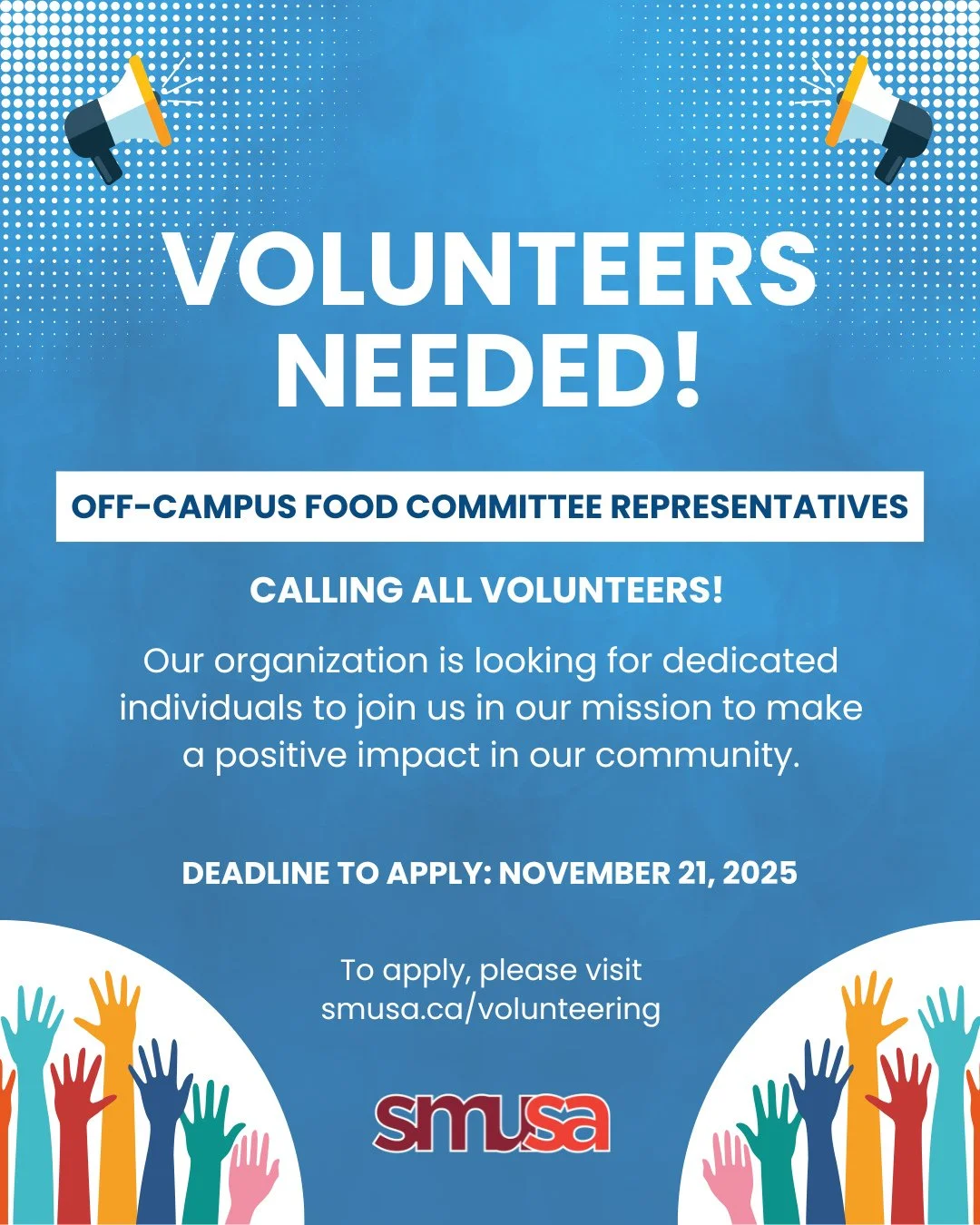 Looking for an opportunity to make a difference? 💪 We're on the hunt for dedicated volunteers who share our passion for creating positive impact. 🌍✨⁠
⁠
Ready to be part of something meaningful? Visit smusa.ca/volunteering for more information and t