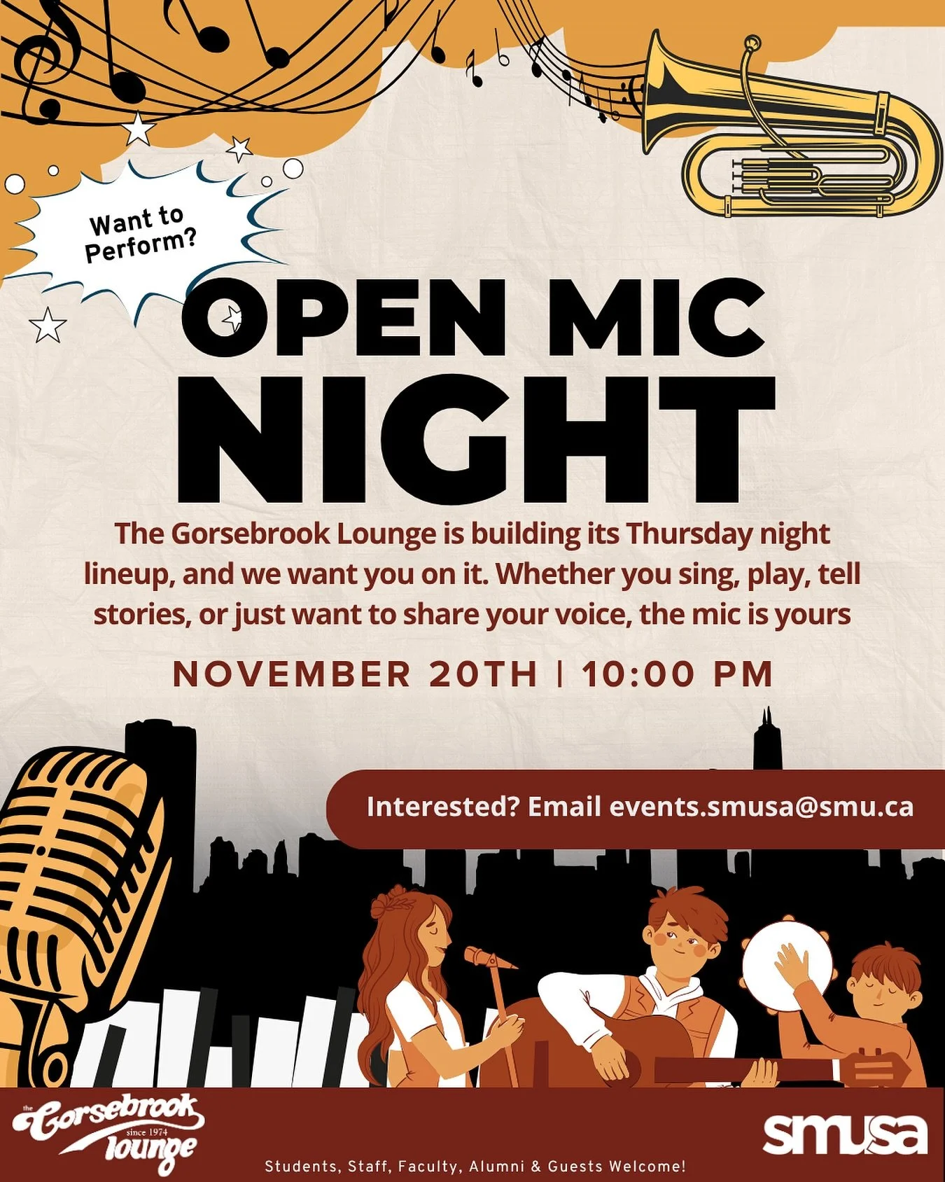 Ready to take the stage? 🎷
Sing it, play it, speak it, whatever your vibe, the Gorsebrook stage is yours this Thursday at 10 PM. Join us for a night of raw talent, chill energy, and great music.

🎸 No pressure. No genre rules. Just you, the mic, an