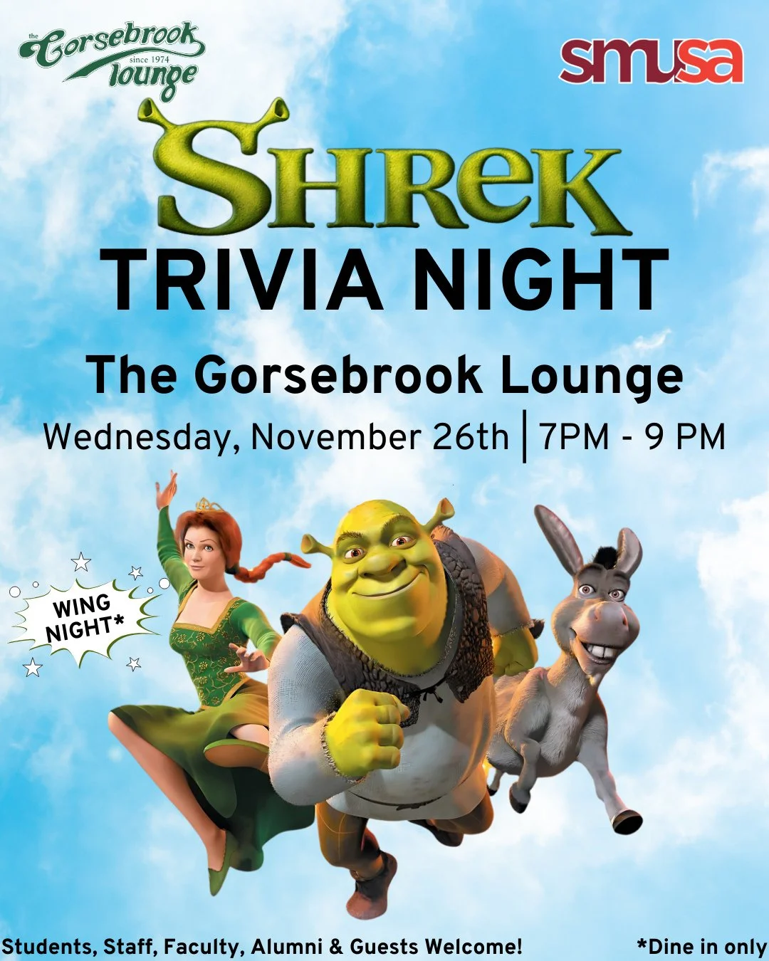 🧅 Ogres have layers, and so do our questions. Journey Far Far Away for Shrek Trivia where memes, fairy tales, and Wing Night collide. Don&rsquo;t let Donkey down, so bring the whole swamp. 🏰 Prizes up for grabs!