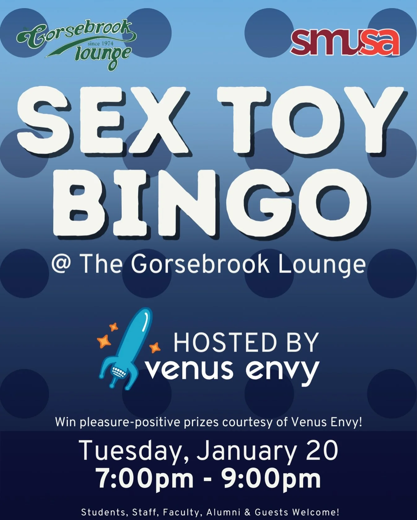 You loved it and begged for more.
So here it is! Sex Toy Bingo, one last time this semester 😈✨

Join us for the final round of laughs, digital bingo, and pleasure-positive prizes with Venus Envy at the Gorsebrook Lounge.

📱 Don&rsquo;t forget your 