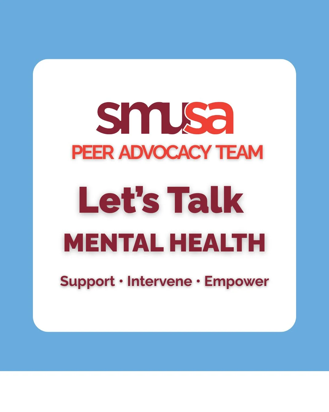 Support, resources, and conversations matter. Visit the link in our bio to learn more!🧠⁠
#SMUSA #MentalHealth #PeerAdvoacyTeam