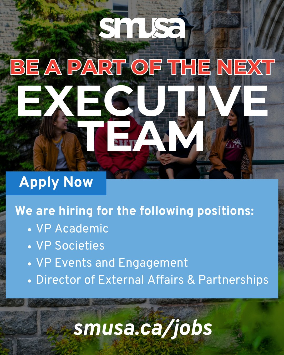 🚨 New Position Added to SMUSA Executive Hiring! 🚨⁠
⁠
We&rsquo;ve added a new role to the list of open positions:⁠
⁠
Director of External Affairs &amp; Partnerships⁠
⁠
If you&rsquo;re passionate about building relationships, representing students, a