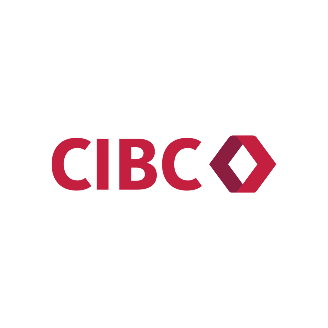 The logo of CIBC bank featuring a black maple leaf and red text reading 'CIBC' with a geometric diamond shape beside it.