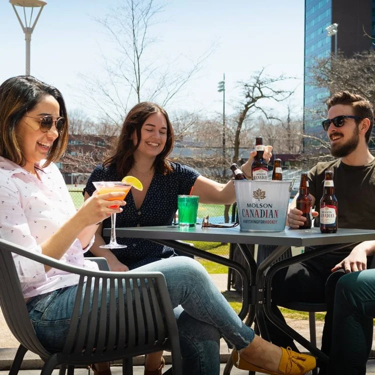 Students on the Gorsebrook patio