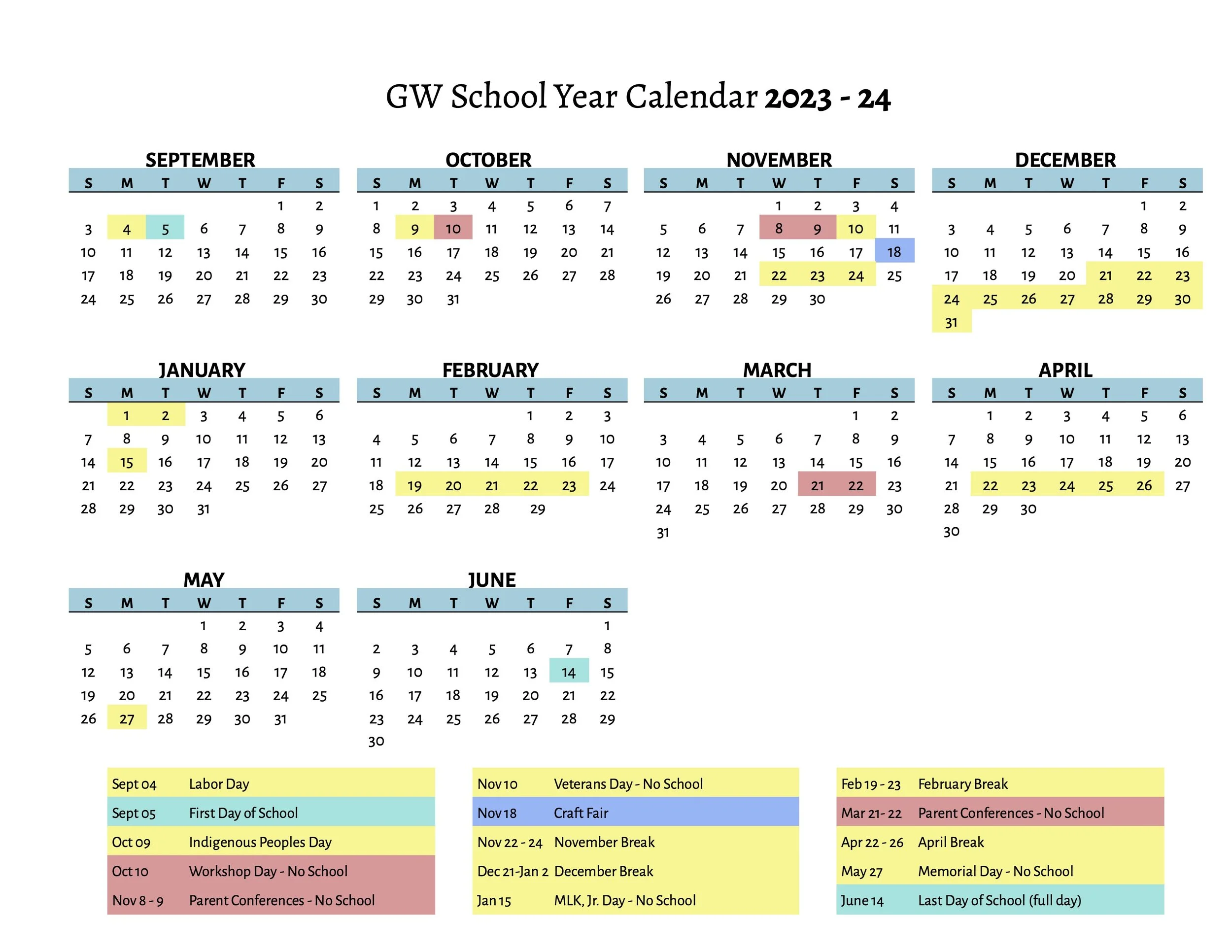 School Calendars — Gathering Waters