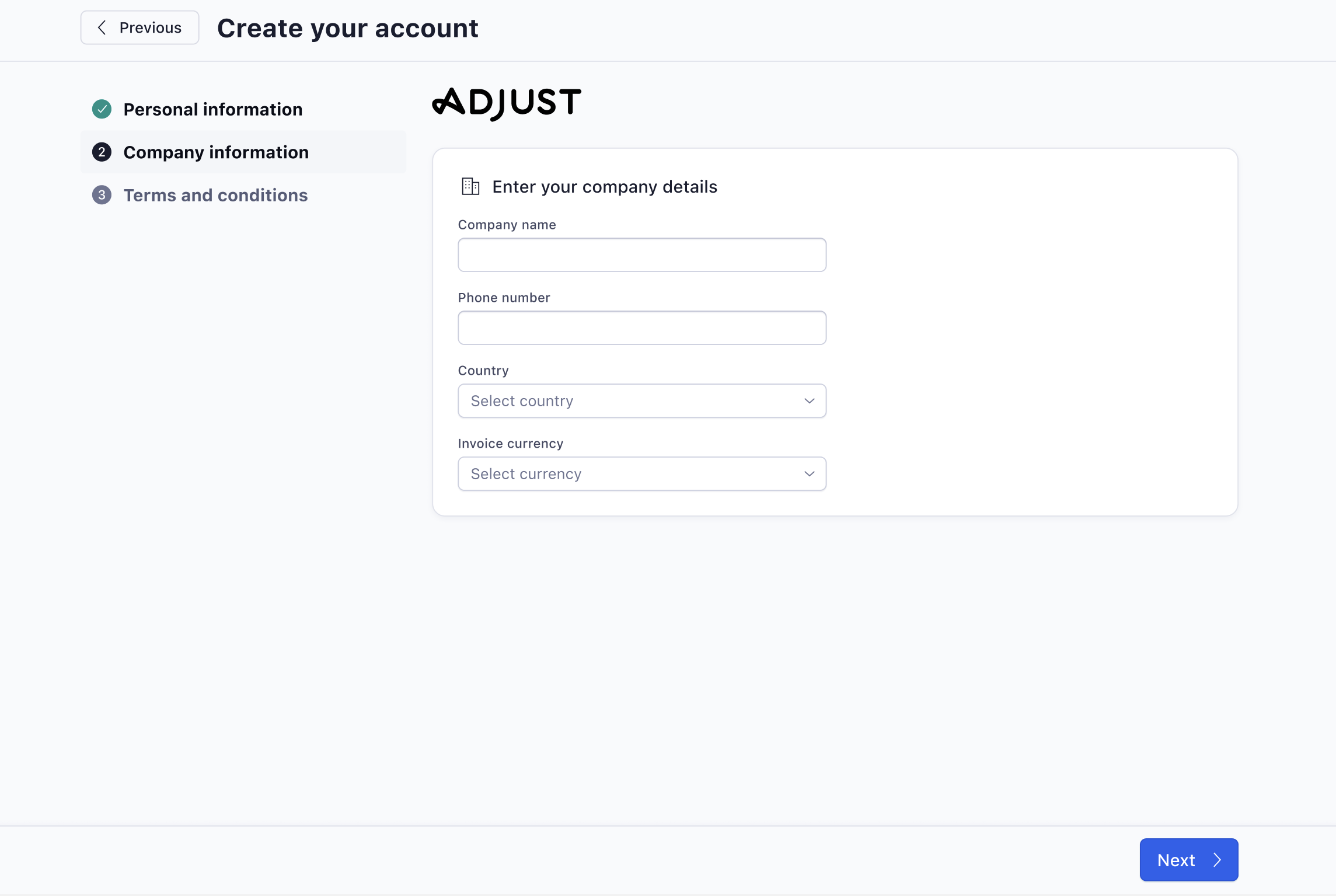 Step 2 - the wizard goes step by step, rather than lots of information at once.
