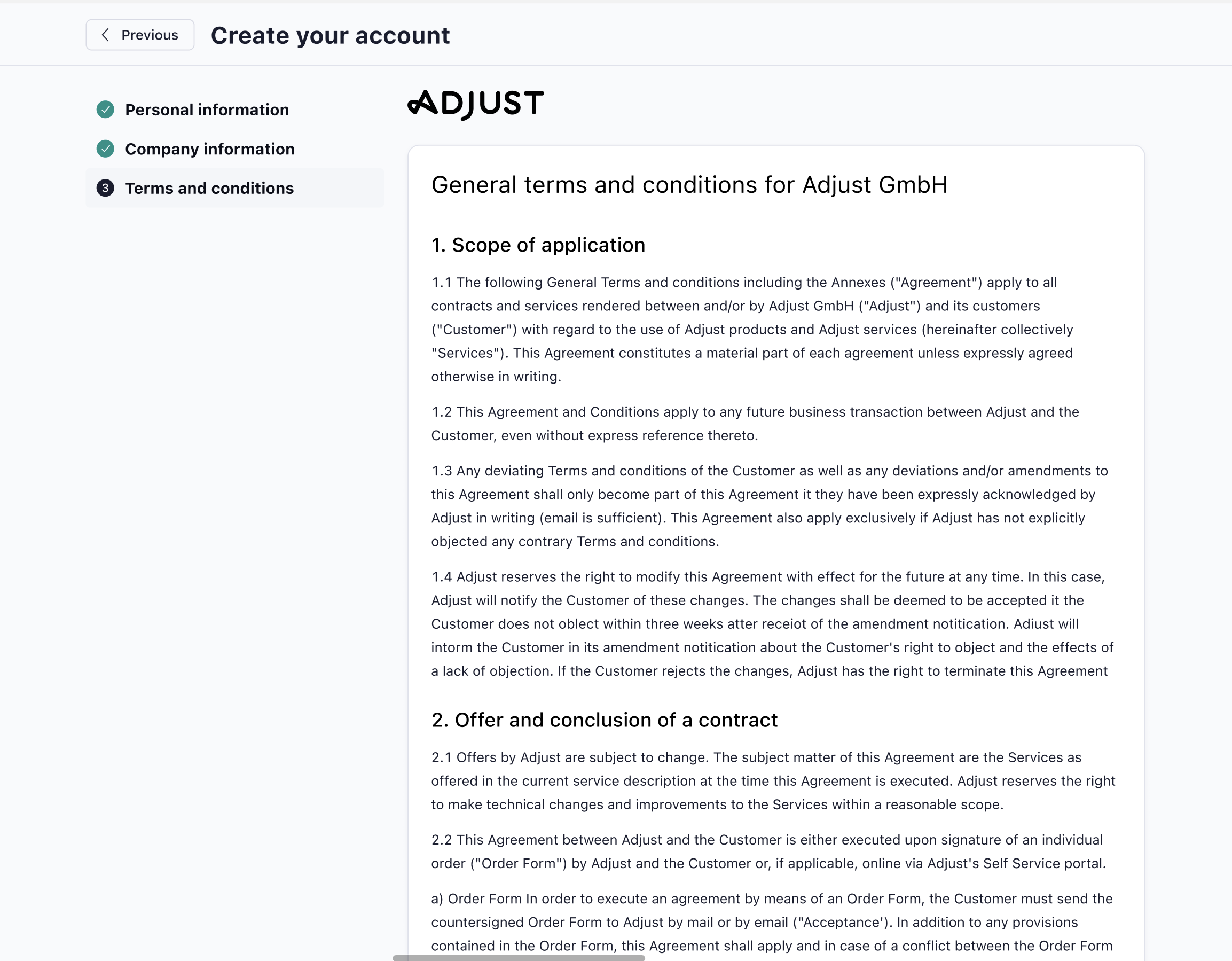Step 3 - terms and conditions acceptance