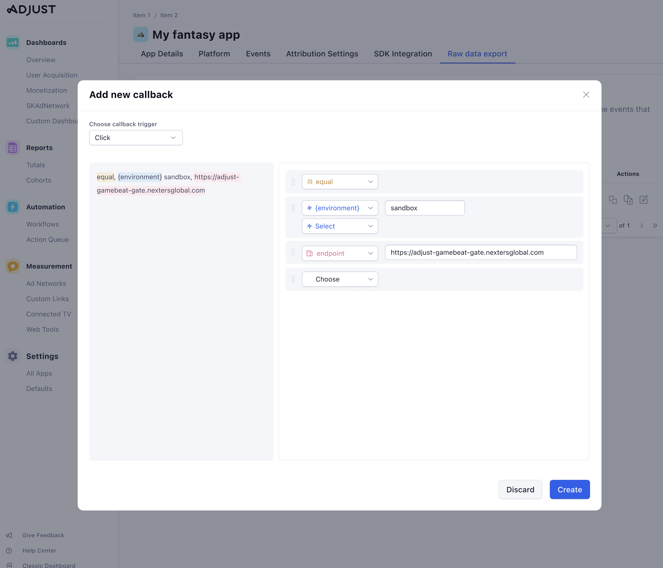 Now we move more towards the final version - the user builds the link and appears on the left hand side
