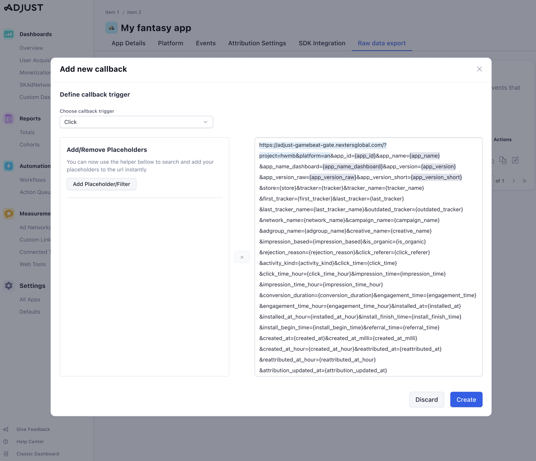 An early version - note we initially wanted users to add placeholders on the left-hand side and show the URL link in the main area.