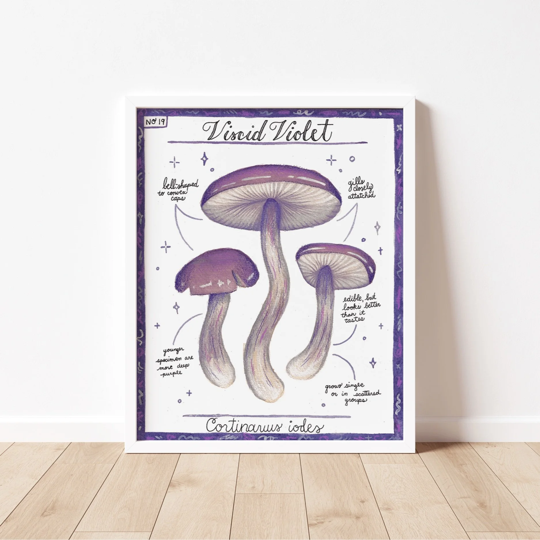 Vintage inspired viscid violet Mushroom Art Print made by astralemma Astral Emma Ewing botanical illustration