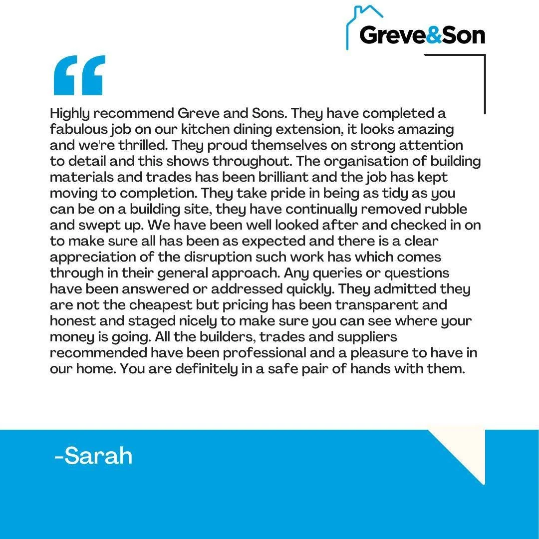 🌟 Another happy client! 🌟
We&rsquo;re thrilled to share Sarah&rsquo;s amazing review of her new kitchen dining extension! 🏡✨

From start to finish, we pride ourselves on attention to detail, clear communication, and top-notch professionalism. 💪 W