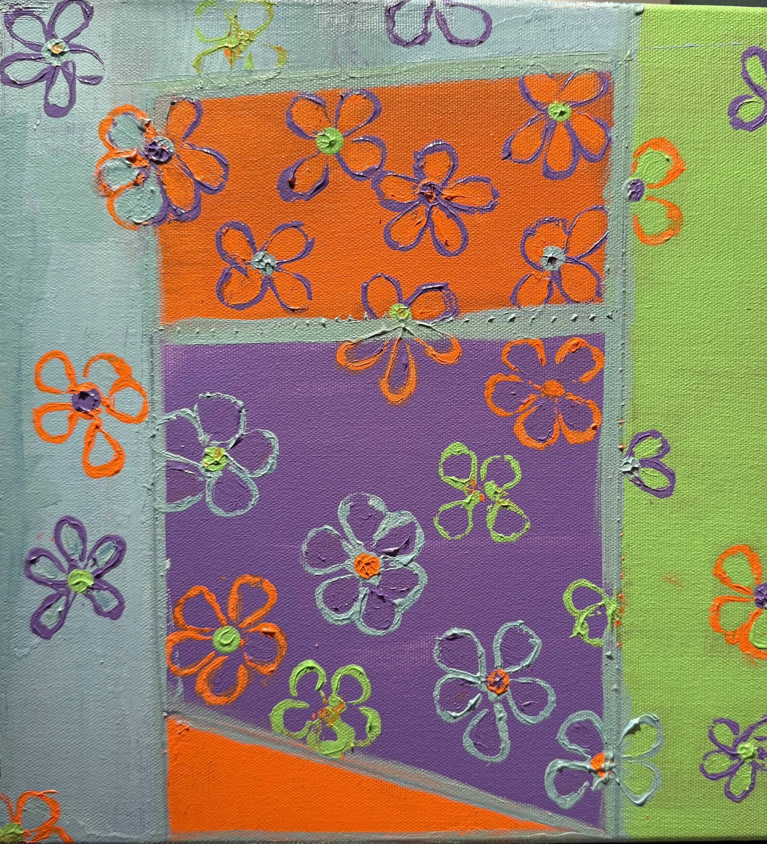 "Rubberband Flowers", 12" x 12", acrylic