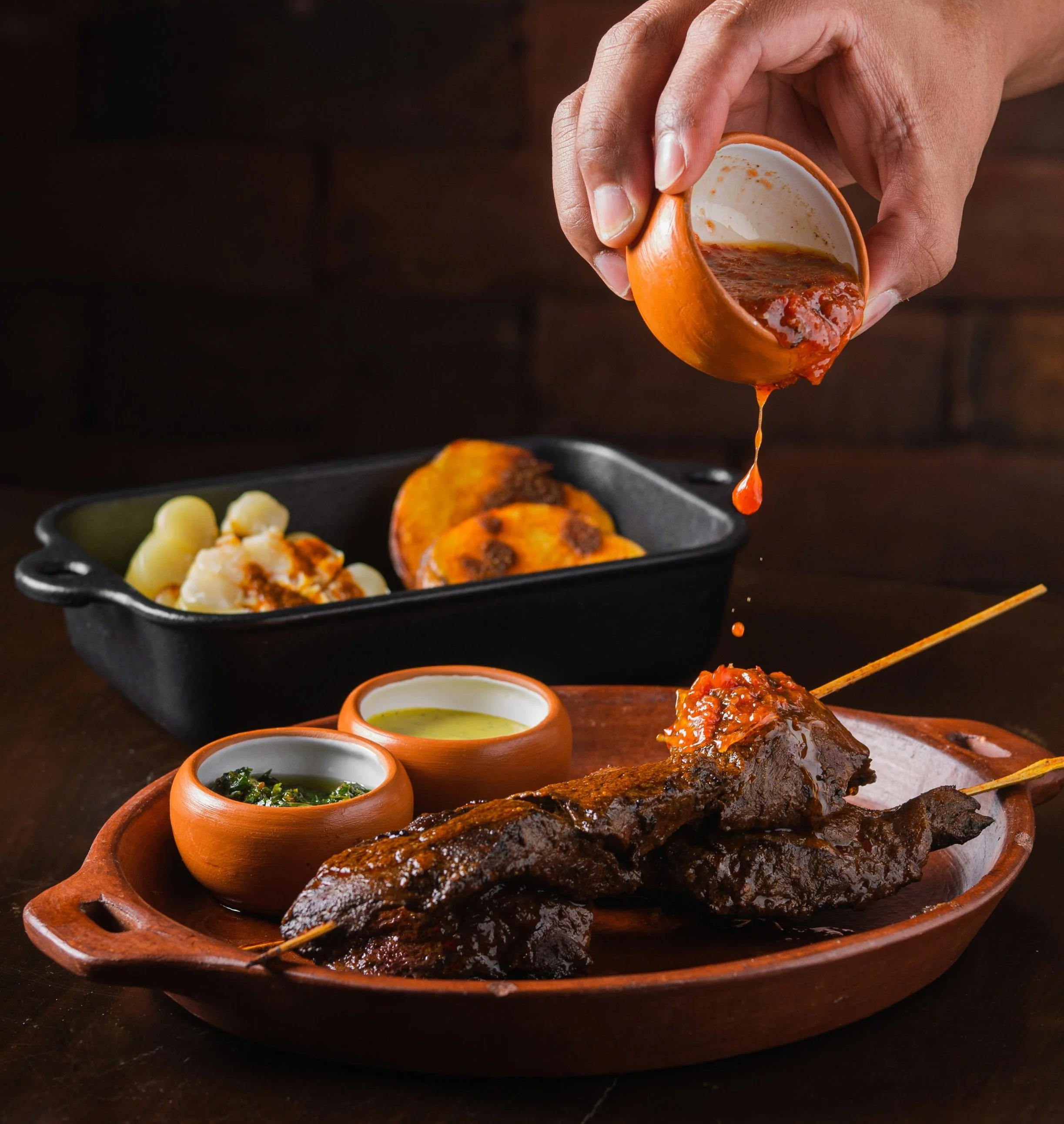 Peruvian Cuisine -Around The World Kitchen - Online cooking classes -Corporate and Private parties -Anticuchos & Huancaina sauce