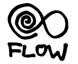 Infinity symbol with spiral and the word "FLOW"