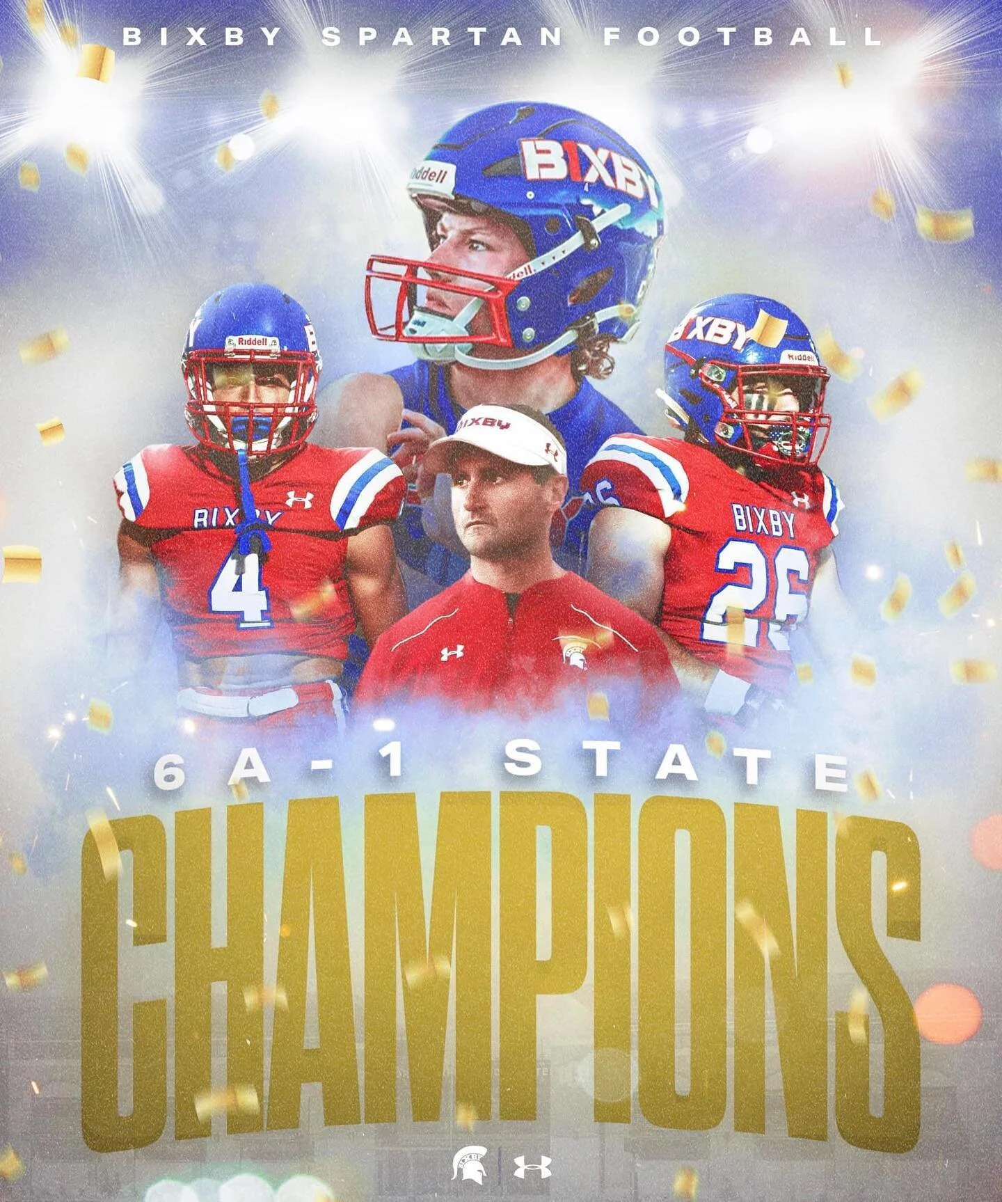 The Spartans are STATE CHAMPS! 💙❤️

🏆 1st championship in 6A-1
🏆 8th state championship 
🏆 5th consecutive state title

#BixbySpartans | #Undeniable
