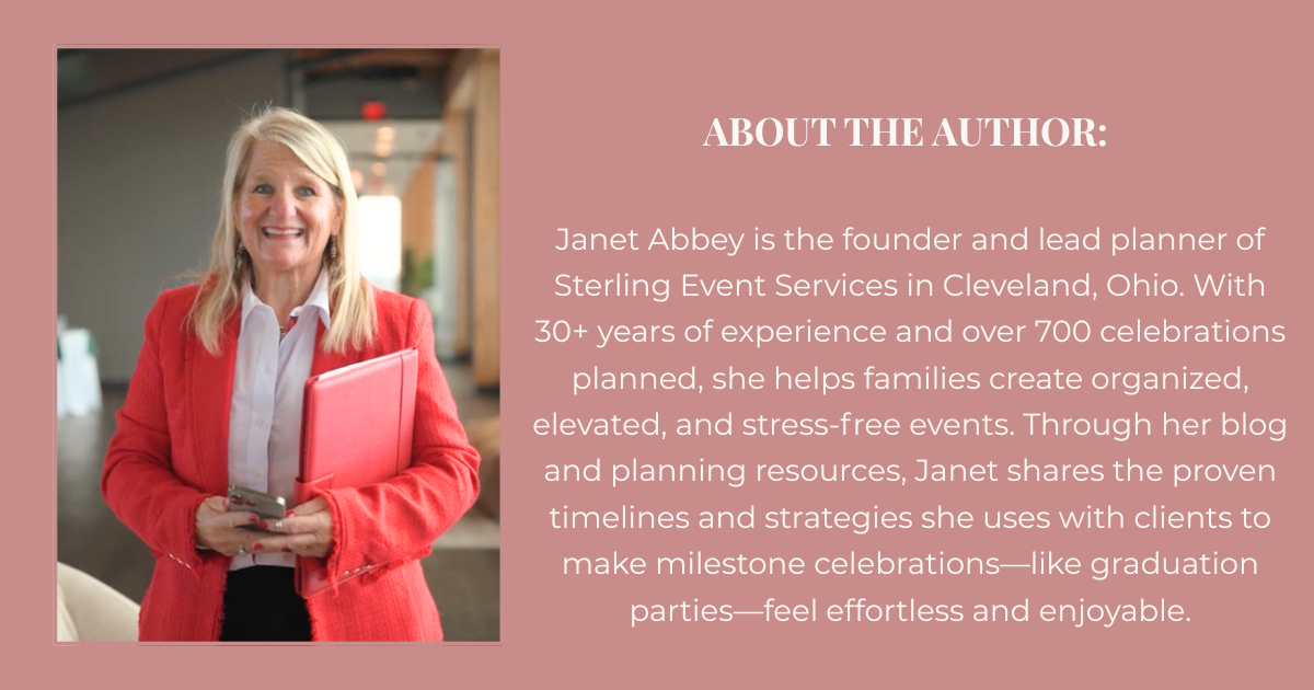 About Janet Abbey, founder and lead planner of Sterling Event Services