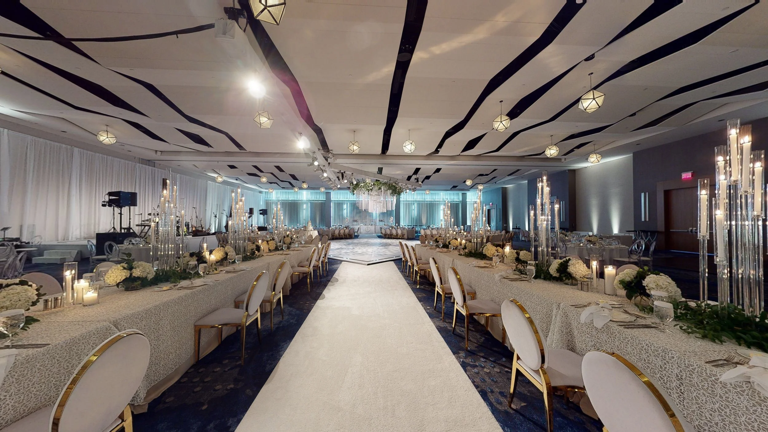 Wide view of Jacques and Lleya’s wedding reception at Hilton Cleveland Downtown