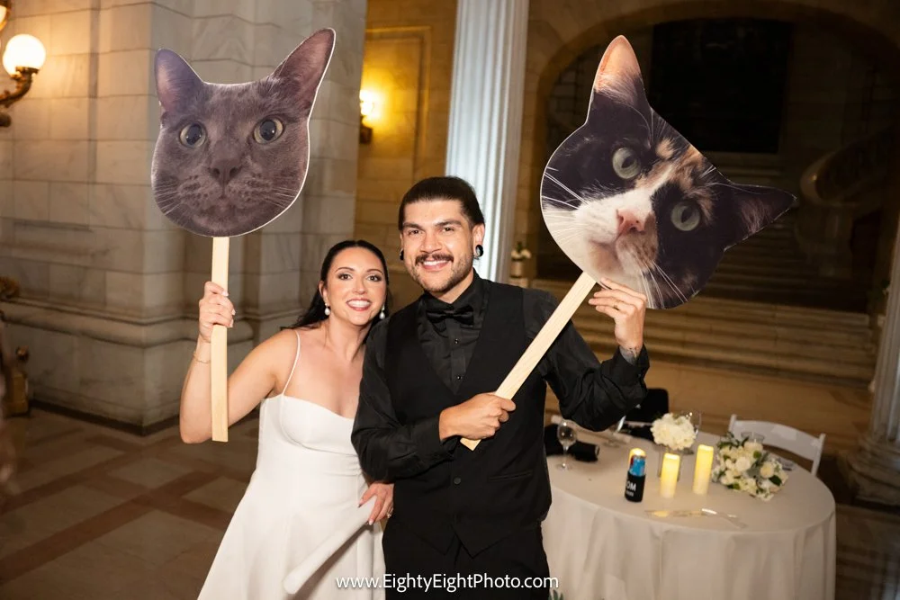 Becca and Jake celebrating their wedding at the Old Courthouse in downtown Cleveland