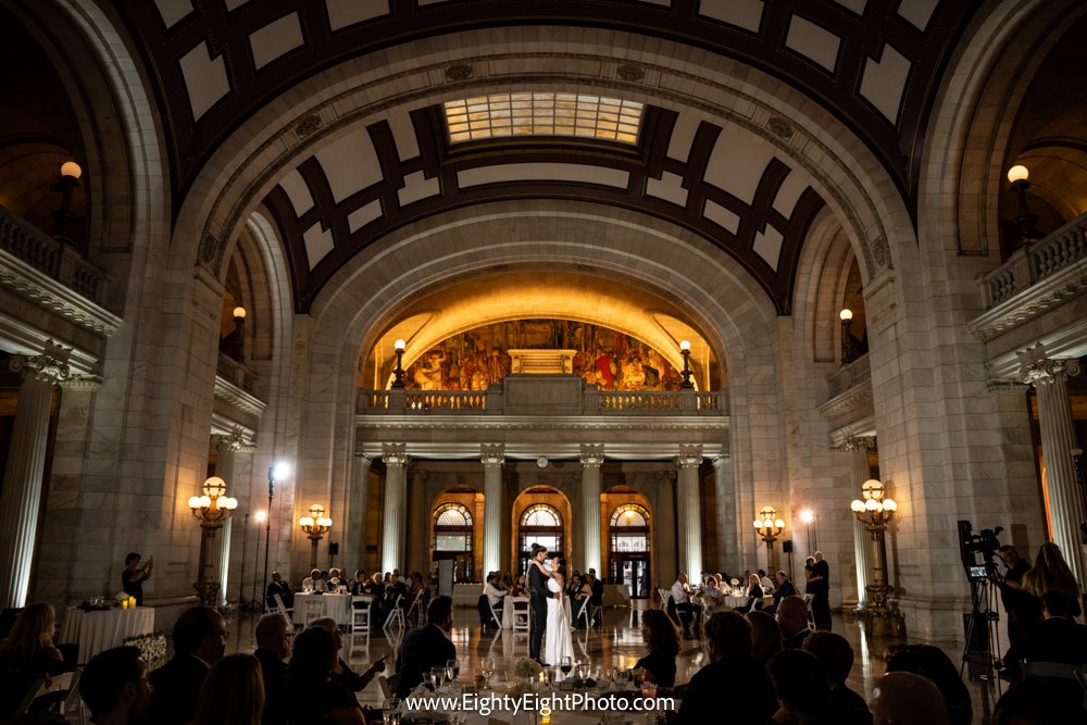 Wedding reception in the marble atrium of the Old Courthouse in downtown Cleveland