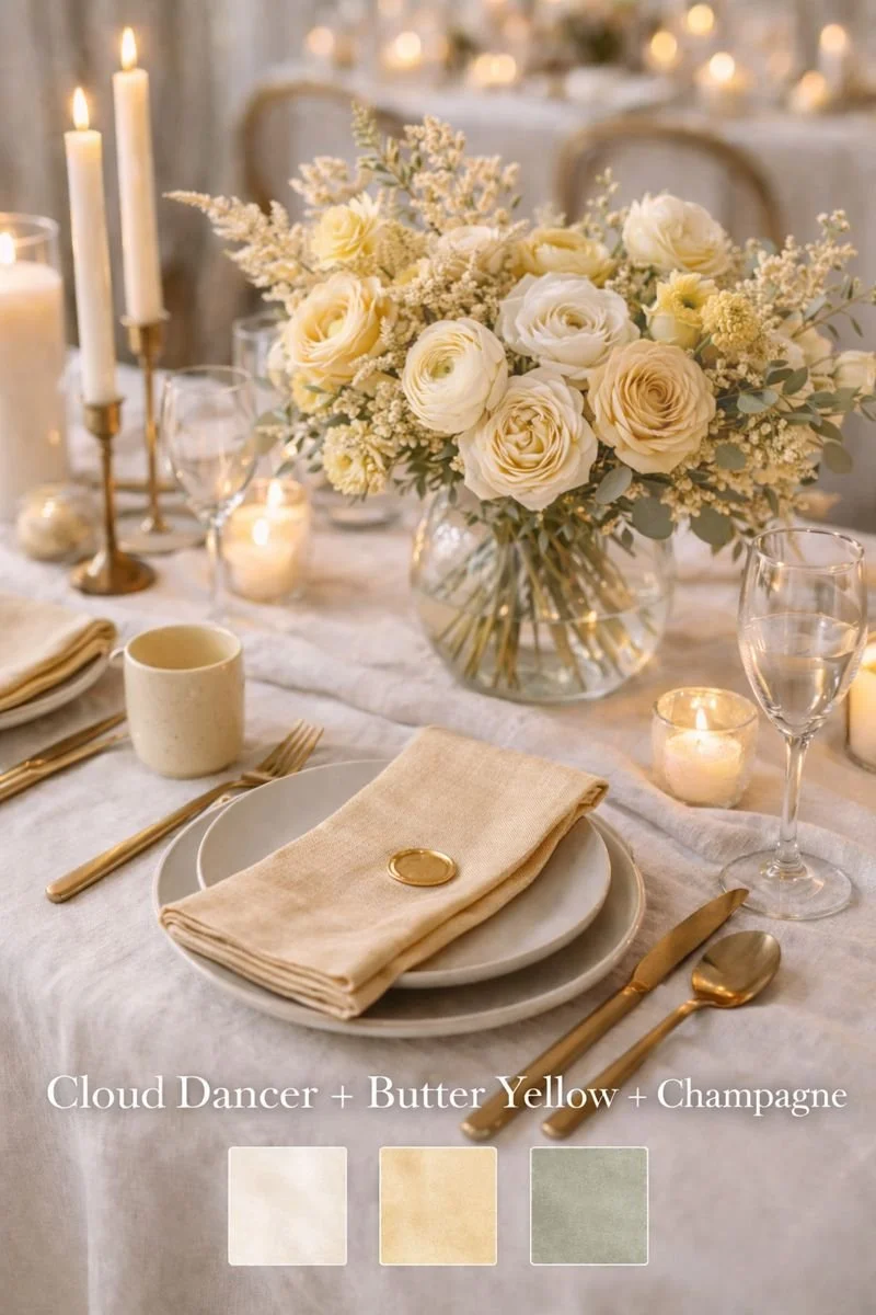 Cloud Dancer + Butter Yellow + Champagne