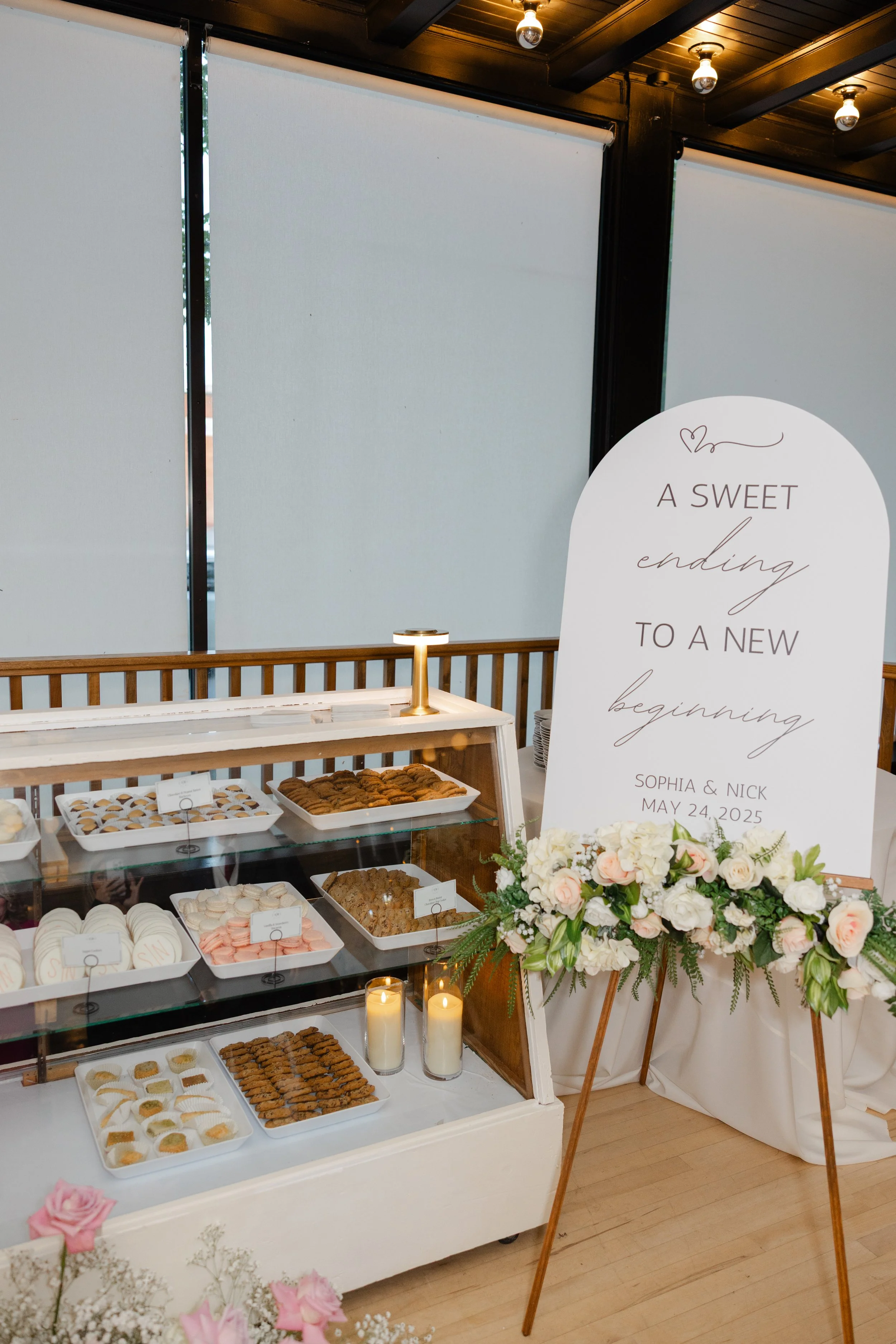 Custom dessert corner display at personalized Ohio wedding styled by Sterling Event Services