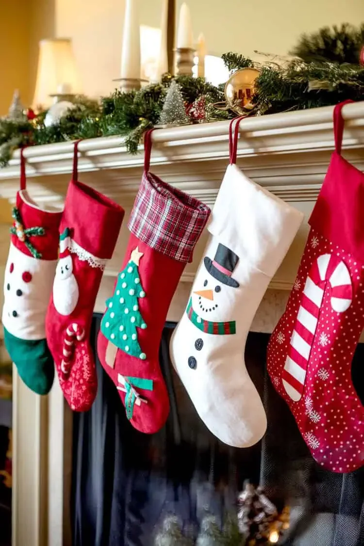 Close-up of hand-knit Christmas stocking showing imperfect stitches and handmade craftsmanship