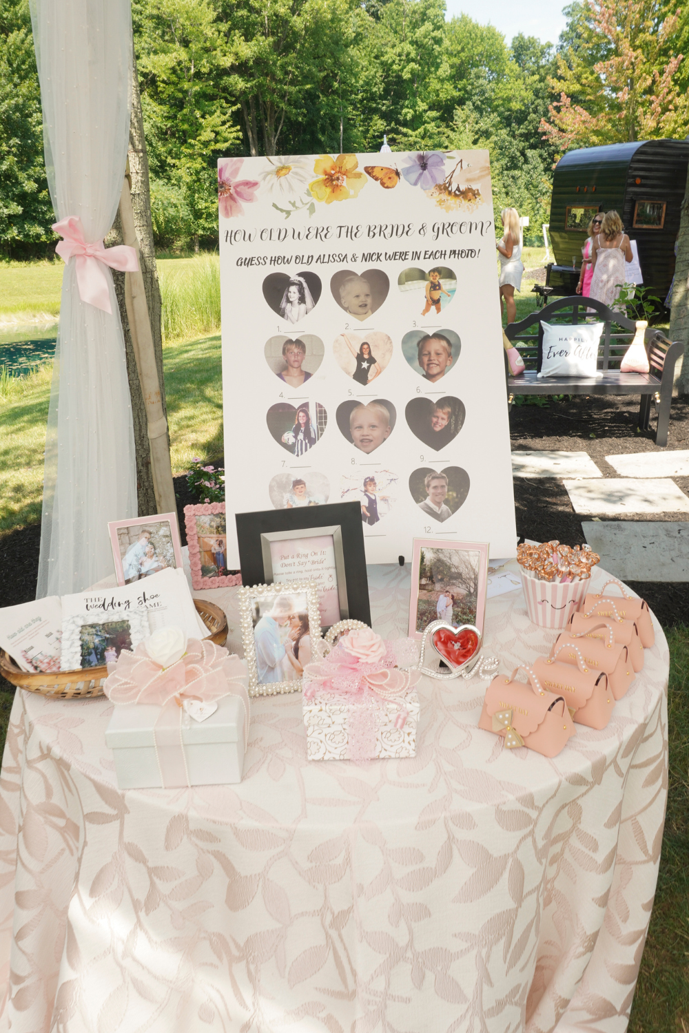 Bridal shower activity table with games and cards