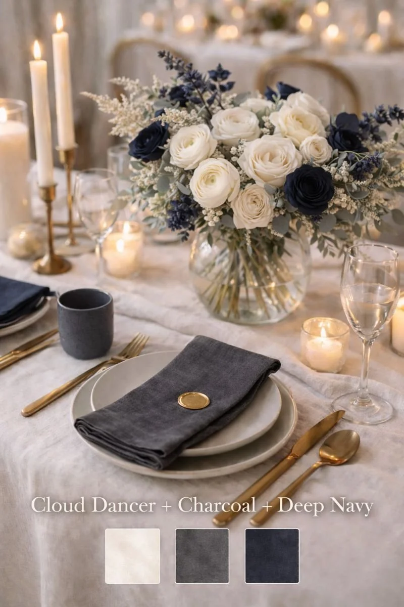 Cloud Dancer + Charcoal + Deep Navy