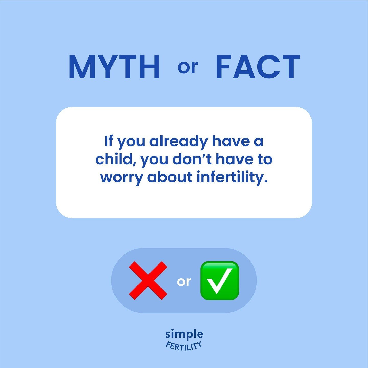Myth or fact? 💭⁠
⁠
Swipe to see the #simple answer! ➡️⁠
⁠
#simplefertility #mythorfact #secondpregnancy
