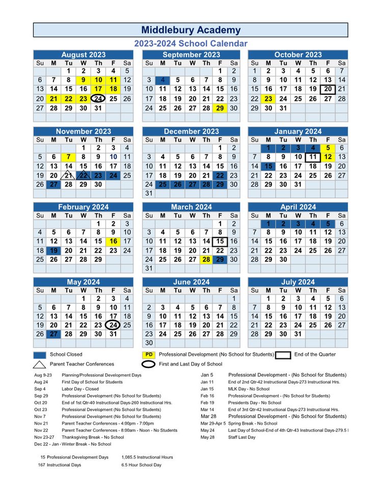 20232024 Calendar — Middlebury Academy