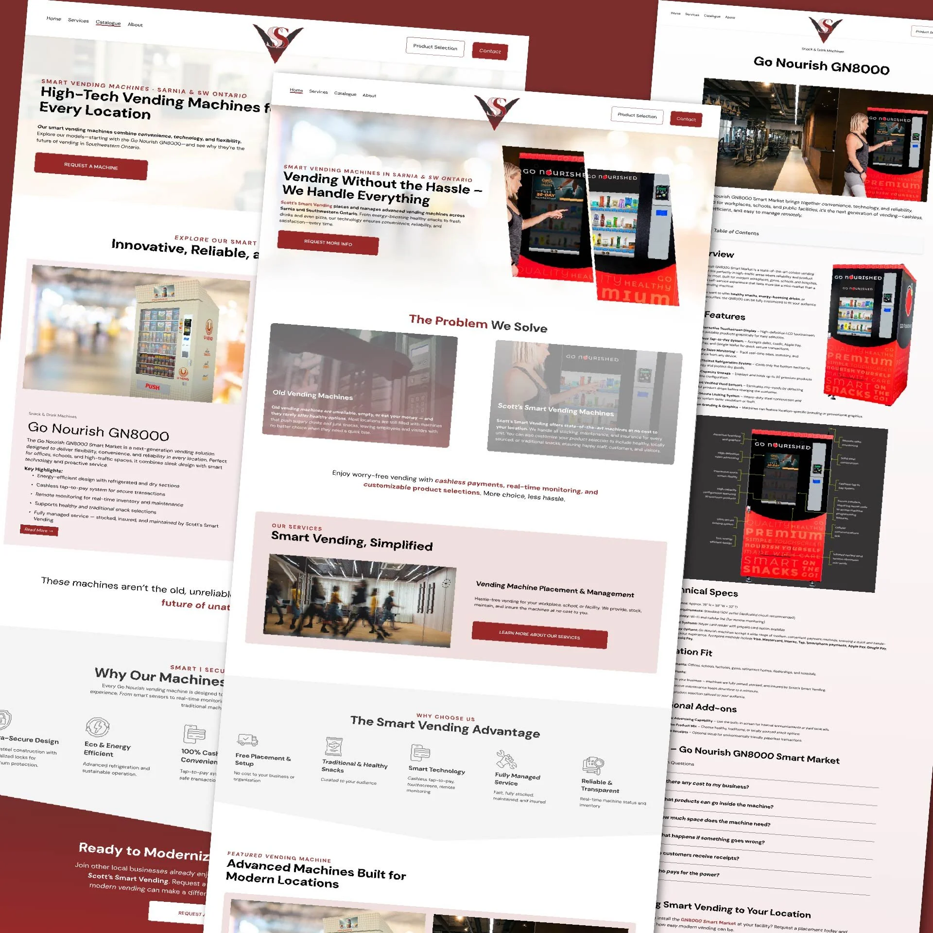SS Vending website design showcasing smart vending machines and services in Sarnia Ontario