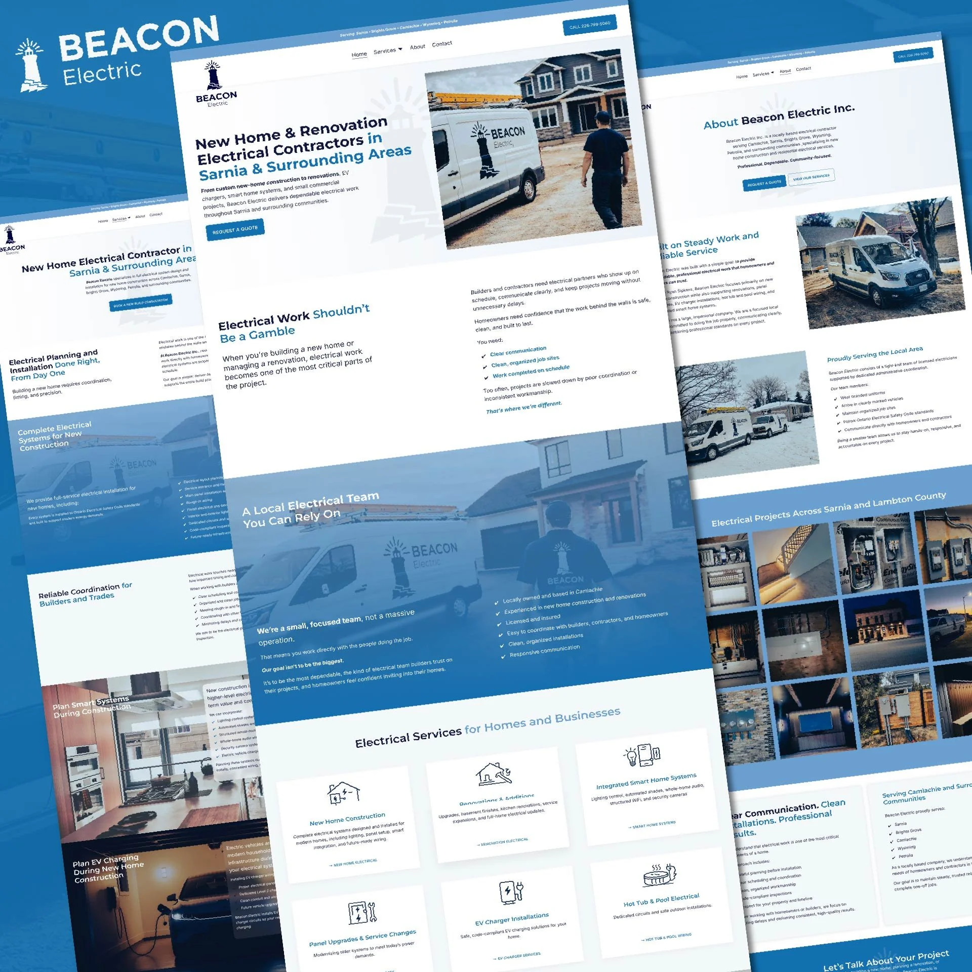 Beacon Electric website design showing residential electrical contractor services in Sarnia Ontario