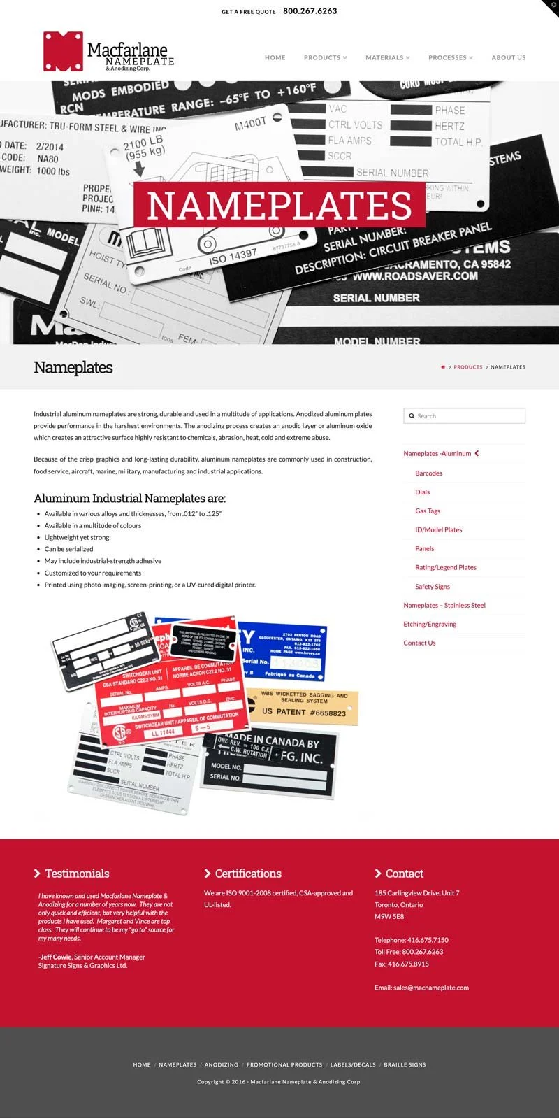 Nameplate web page