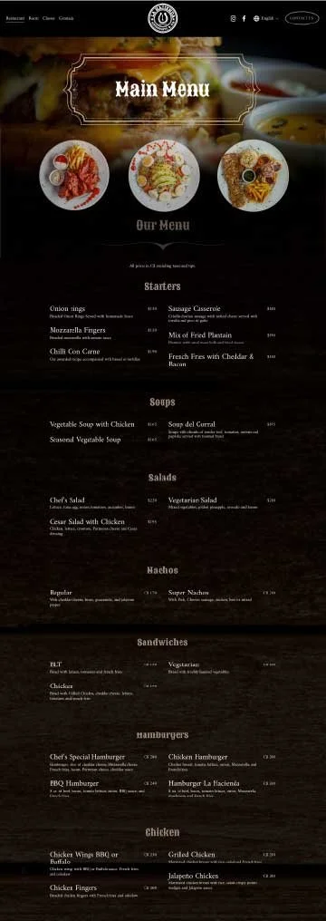 Image of Main Menu page