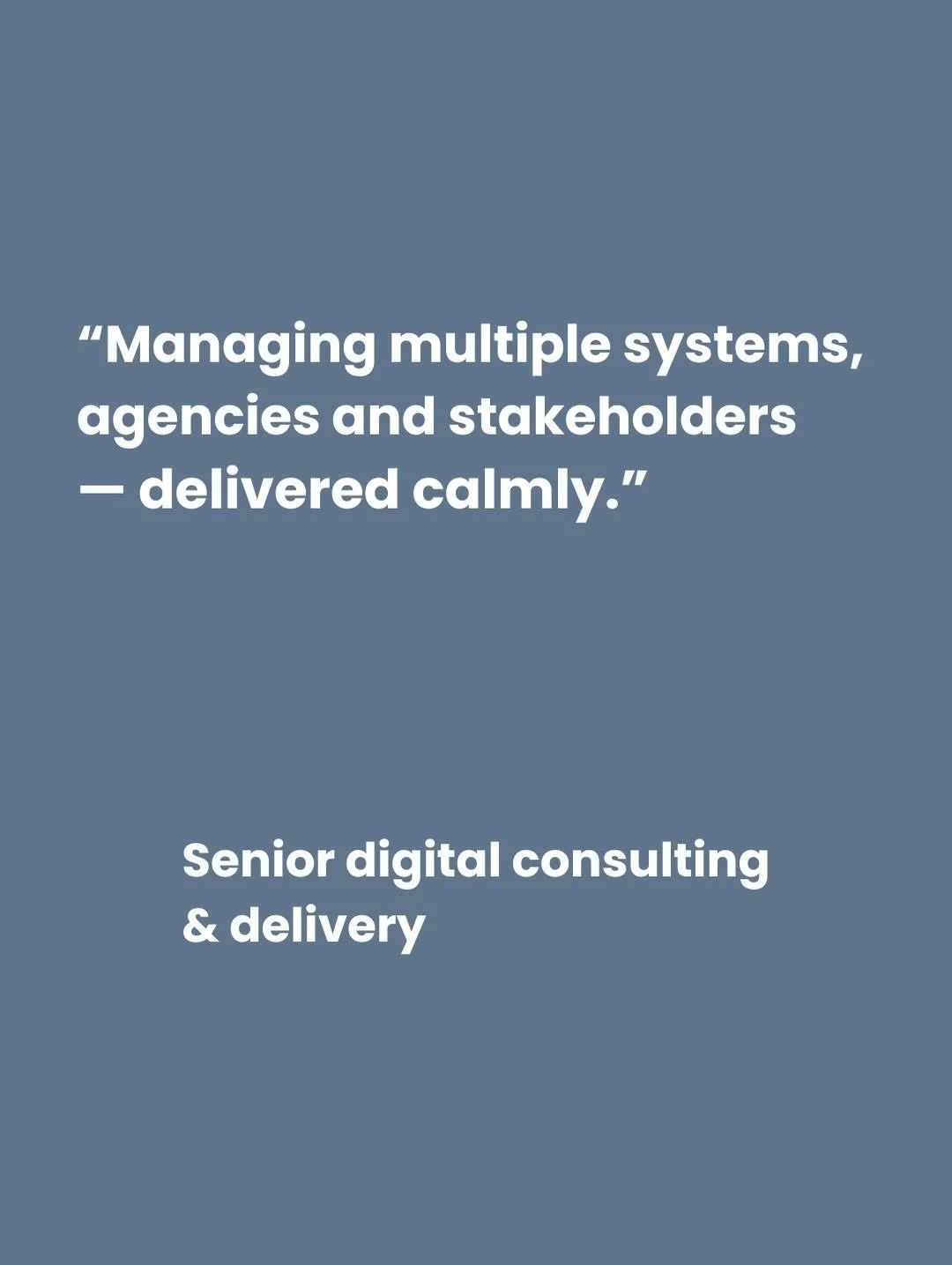 When delivery matters as much as strategy.

This programme involved complex systems, multiple integrations and several delivery partners.
Calm delivery, clear communication and momentum made the difference.

Planning a complex digital or ecommerce pr