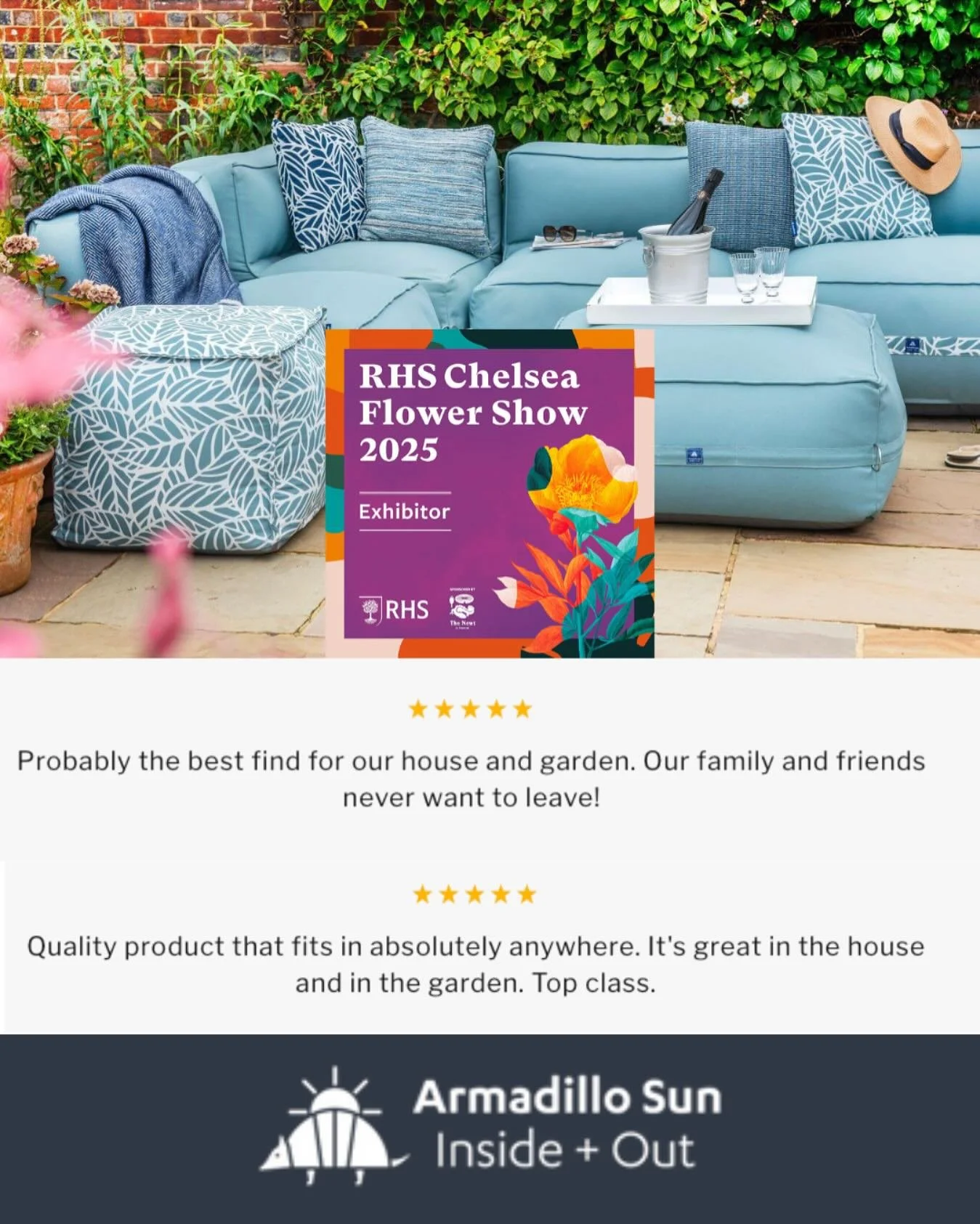 If you&rsquo;re visiting Chelsea Flower Show 🌸 next week and thinking about some garden furniture, have a chat with @armadillosun 
They will be displaying their wonderful range of waterproof, durable, stain resistant beanbag furniture, perfect for s