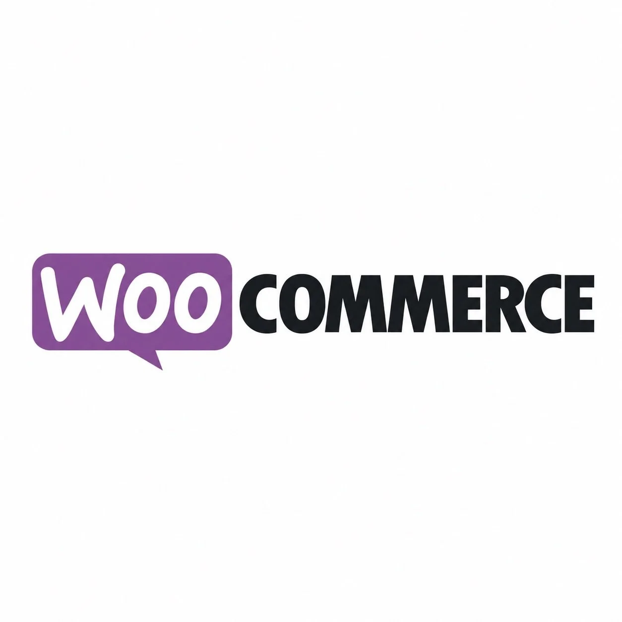 WooCommerce logo with purple speech bubble containing 'WOO' and black text 'CURRENCY'.