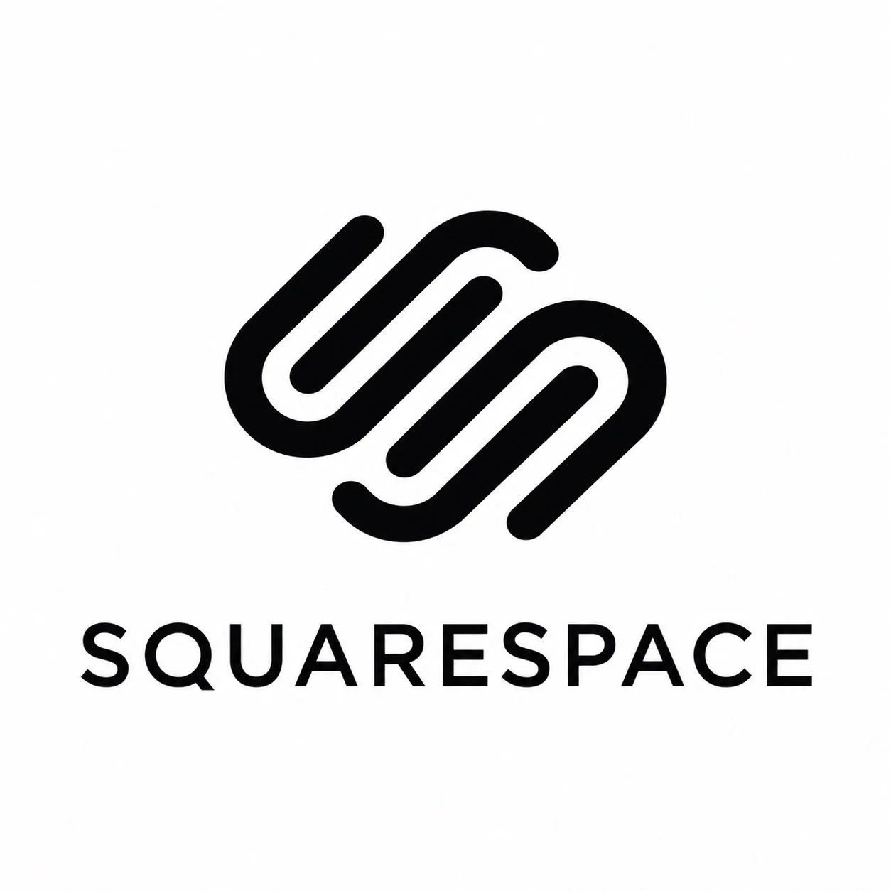 Black and white logo of Squarespace with a stylized geometric icon above the word 'SQUARESPACE' in uppercase letters.