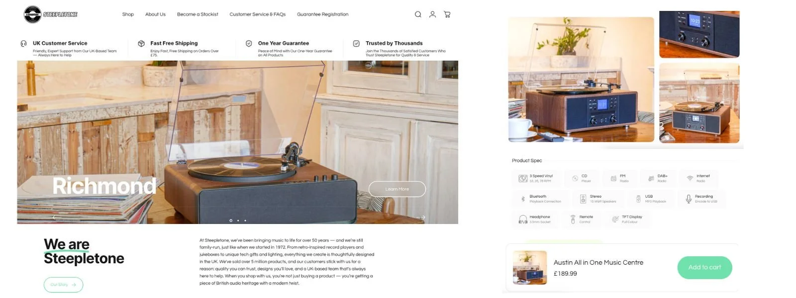 Steepletone - Shopify website for UK audio manufacturer