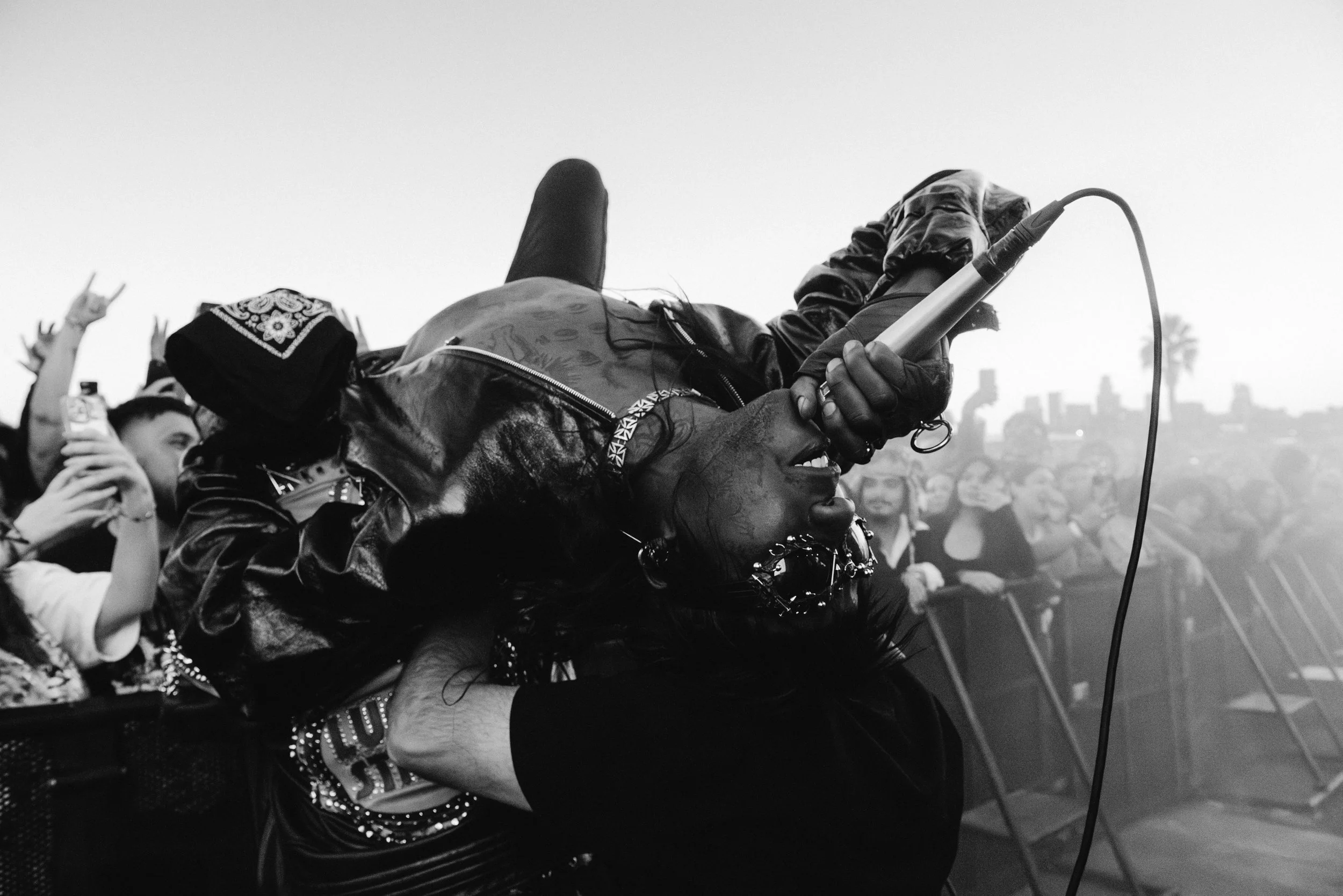 Yves Tumor performing upside down at Camp Flog Gnaw,