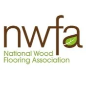 Logo of the National Wood Flooring Association with brown and green text.