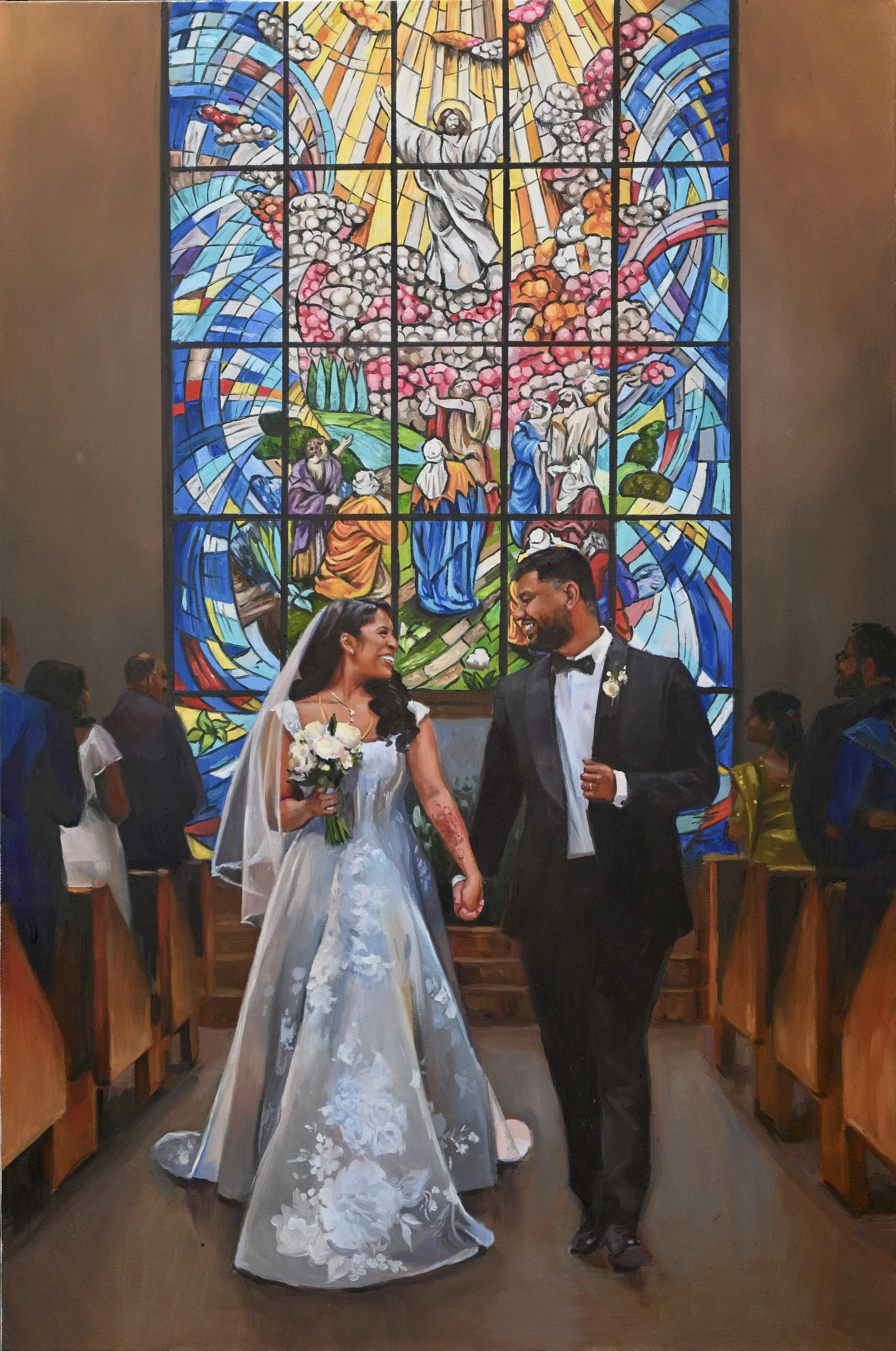 live wedding painting, wedding painter, christian ceremony 24 x 36"