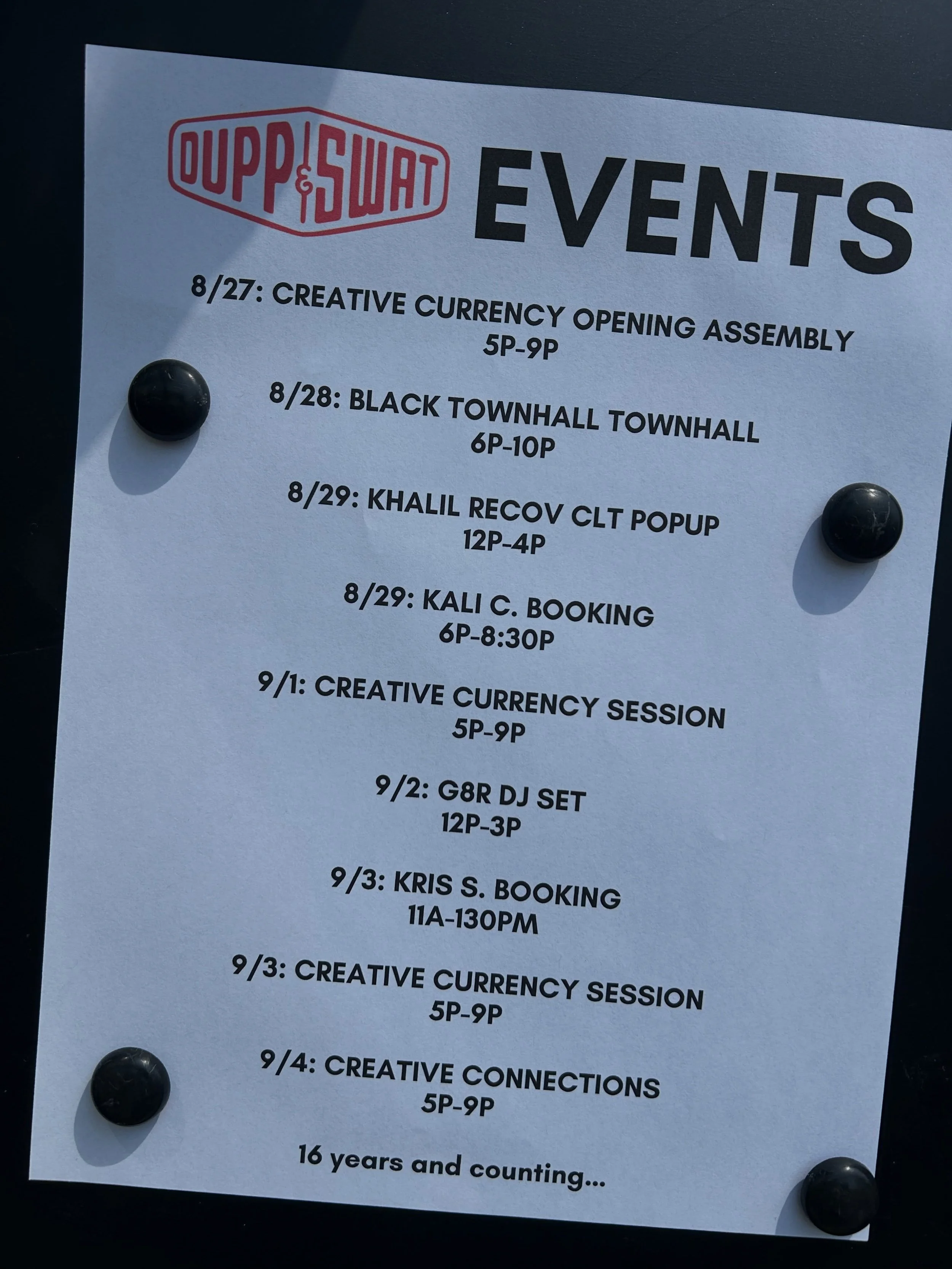 🚨 EVENTS! EVENTS! EVENTS! 🚨

8/27: @crownkeepers is launching CREATIVE CURRENCY with a special meet and greet this evening

8/28: the quarterly meeting for the BLACK TOWN HALL. come get informed, come find community.

8/29: sauna, cold plunge and m