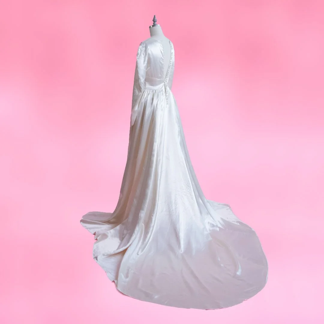 Handmade Ivory Vintage Satin Wedding Dress with Cathedral Train Saint Strange Handmade Ivory Vintage Satin Wedding Dress with Cathedral Train Saint Strange
