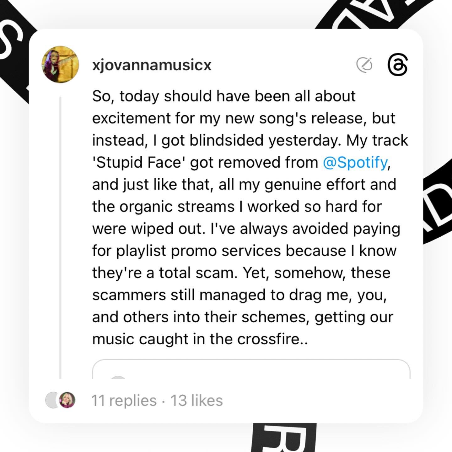 I want to talk about an important issue in the music community: &ldquo;artificial streaming.&rdquo; My music, along with many other indie artists&rsquo;, has been wrongly taken down due to it. These third-party promotional services offer &ldquo;strea