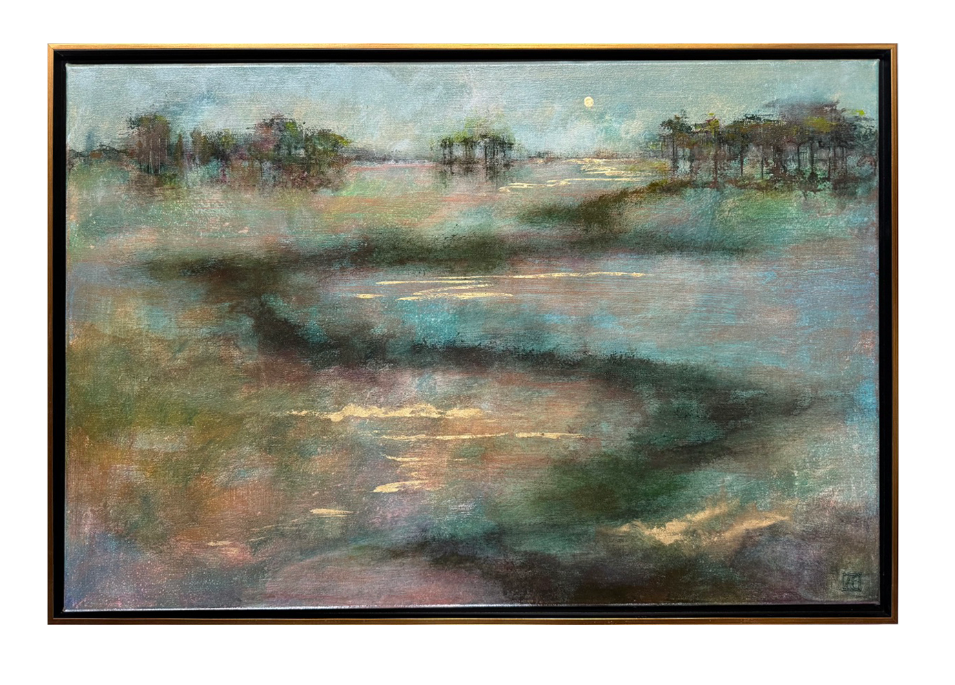 Across the Water (acrylic and gold leaf, 24" x 36")