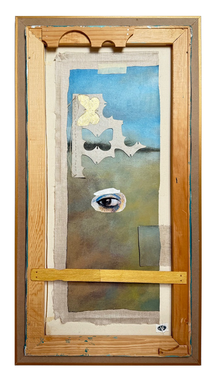 Keep an Eye on It (oil on linen with mixed media, 12”x 30”)
