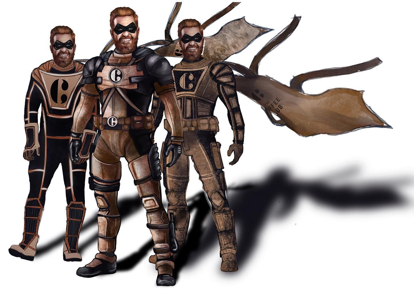 A multi verse of coffee men. Some versions of what SMAM could have looked like. 

_____________________________________
#multiverse #superhero #oc #ocdrawing #procreate #worldofartists #worldofpencils #instadraw #conceptart #concept #wip