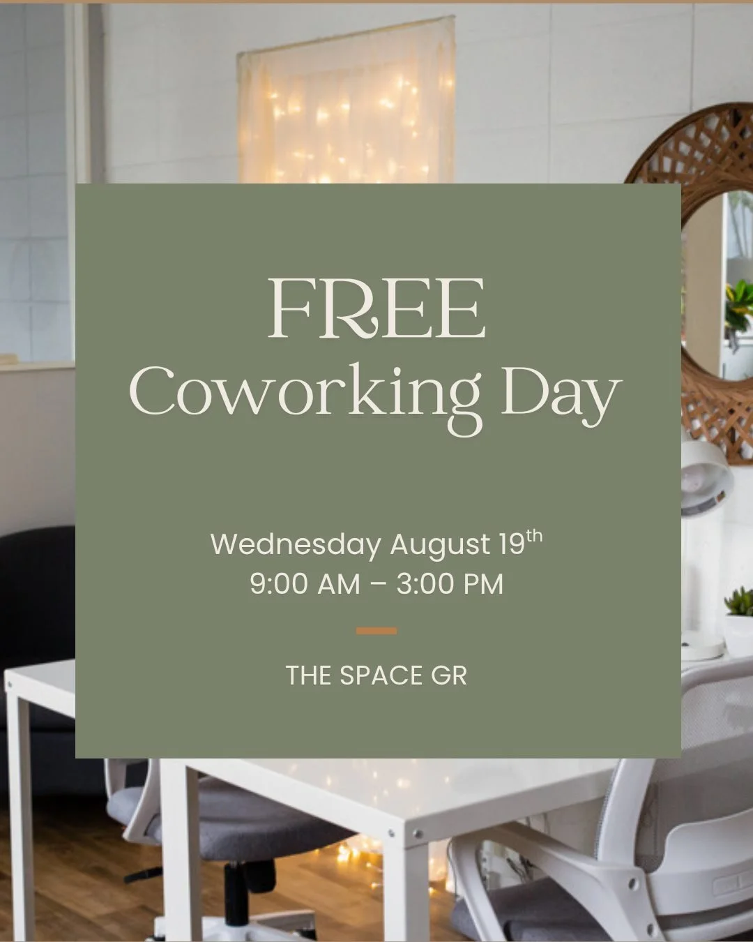 If you've been wanting to give us a test run, tomorrow is the perfect time to do it!

Join us Wednesday August 19th anytime from 9AM-3PM for free coworking day!

Who we are:
A coworking community created for women+ who want a peaceful, supportive pla