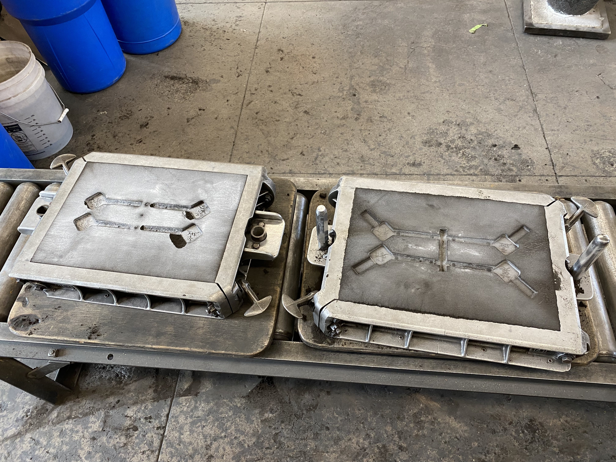 both halves of the sand cast mold